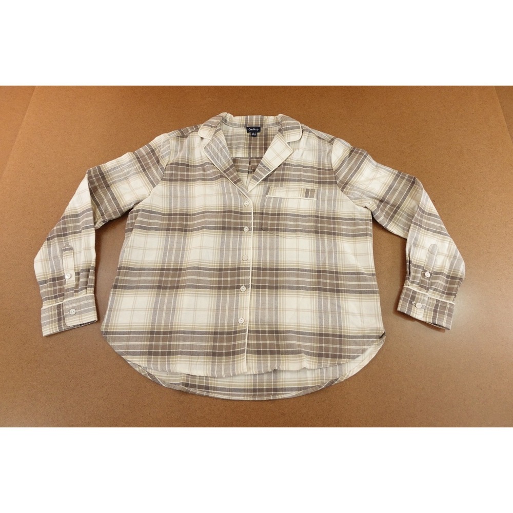 Gap Body Womens XS Petite Neutral Plaid Flannel Long Sleeve Pajama Top New